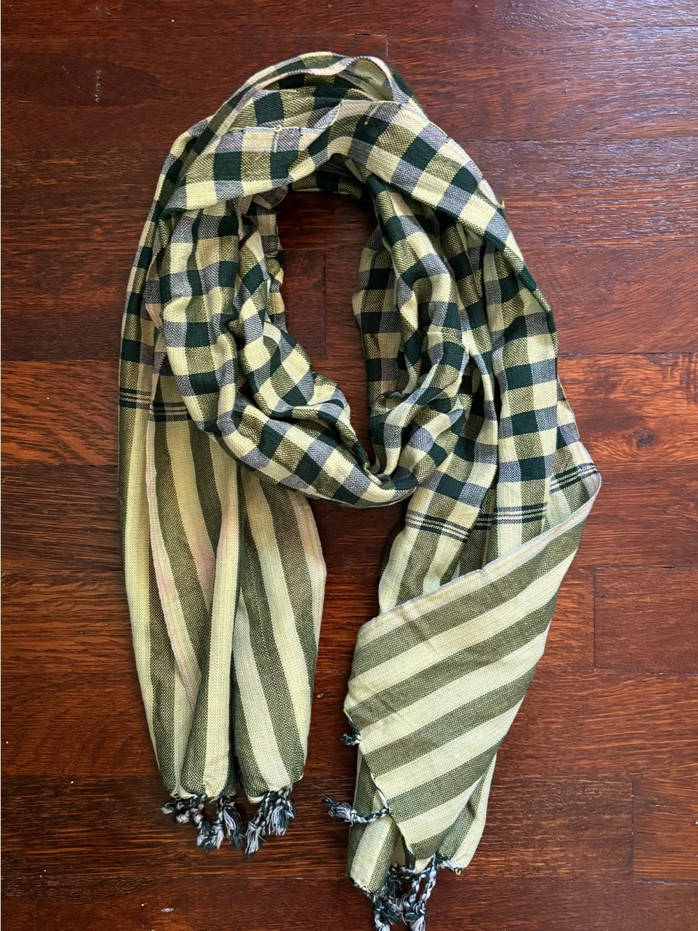 Green Plaid & Stripe Lightweight Women's Scarf